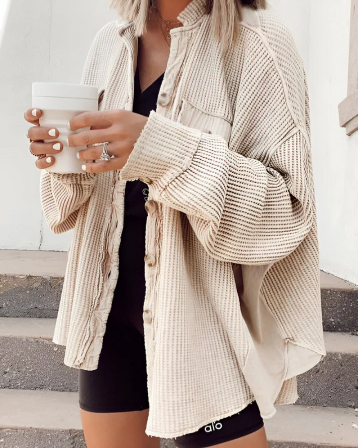 MILIA - WAFFLE KNIT BUTTON DOWN
