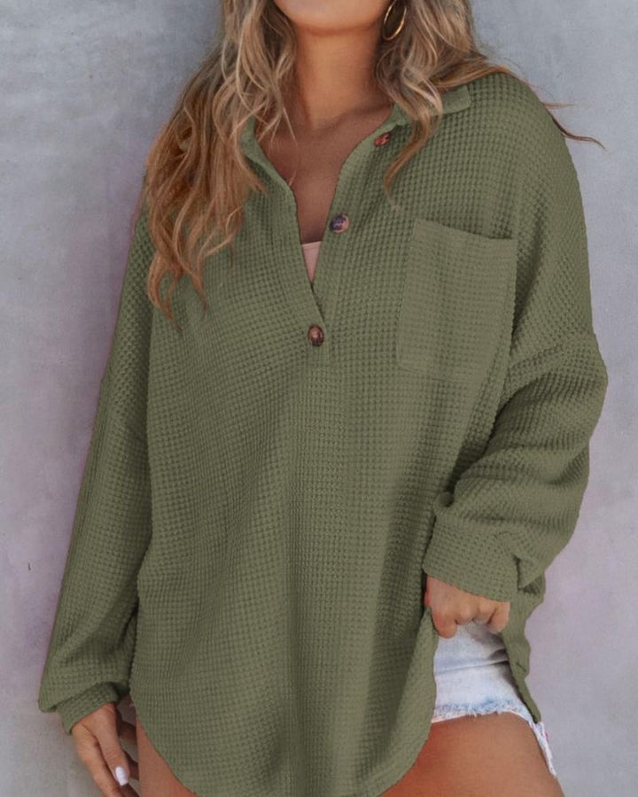 TAHLIA - Waffle Knit V Neck Shirt