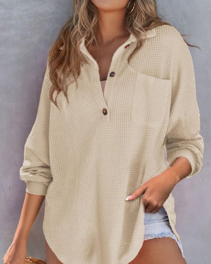 TAHLIA - Waffle Knit V Neck Shirt