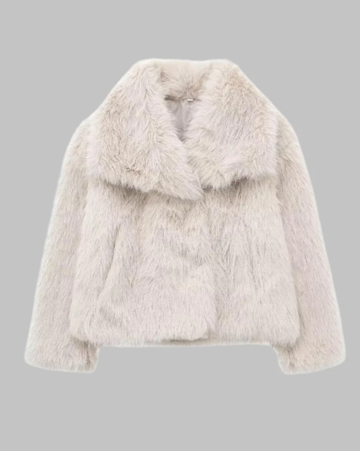 ALYME - Classy Long Sleeve Collared Fuzzy Coat