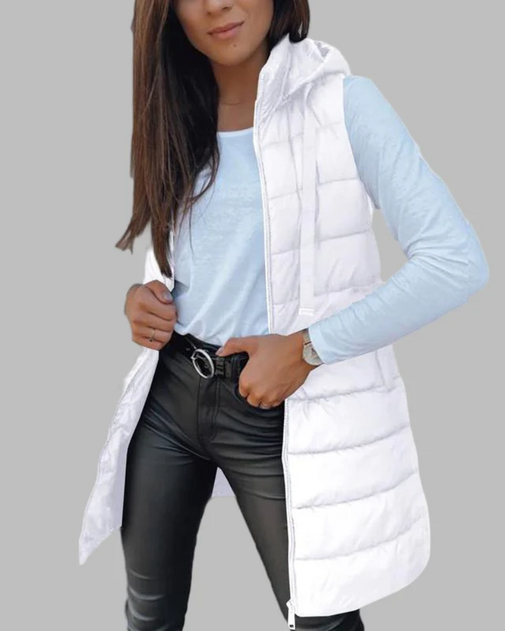 ARAIN - Casual Sleeveless Hood Long Puffer Vest
