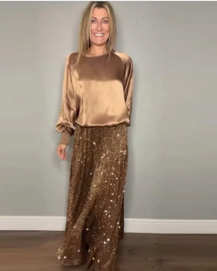 BOHEME - Crew Neck Top & Sequin Maxi Skirt
