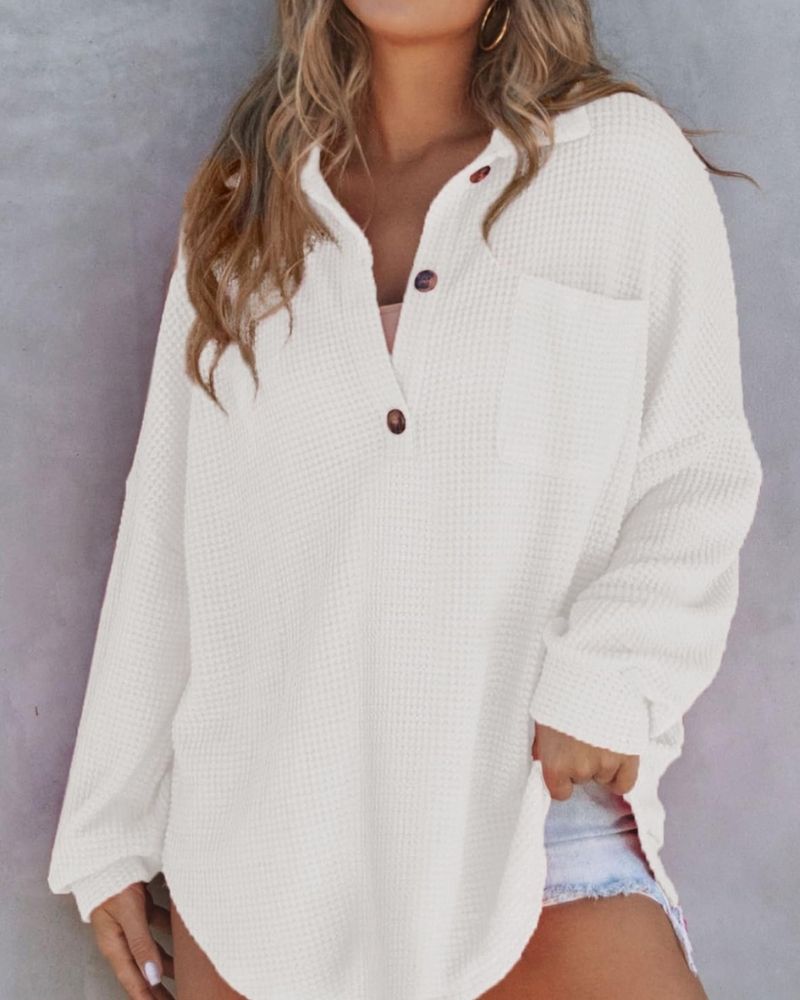 TAHLIA - Waffle Knit V Neck Shirt