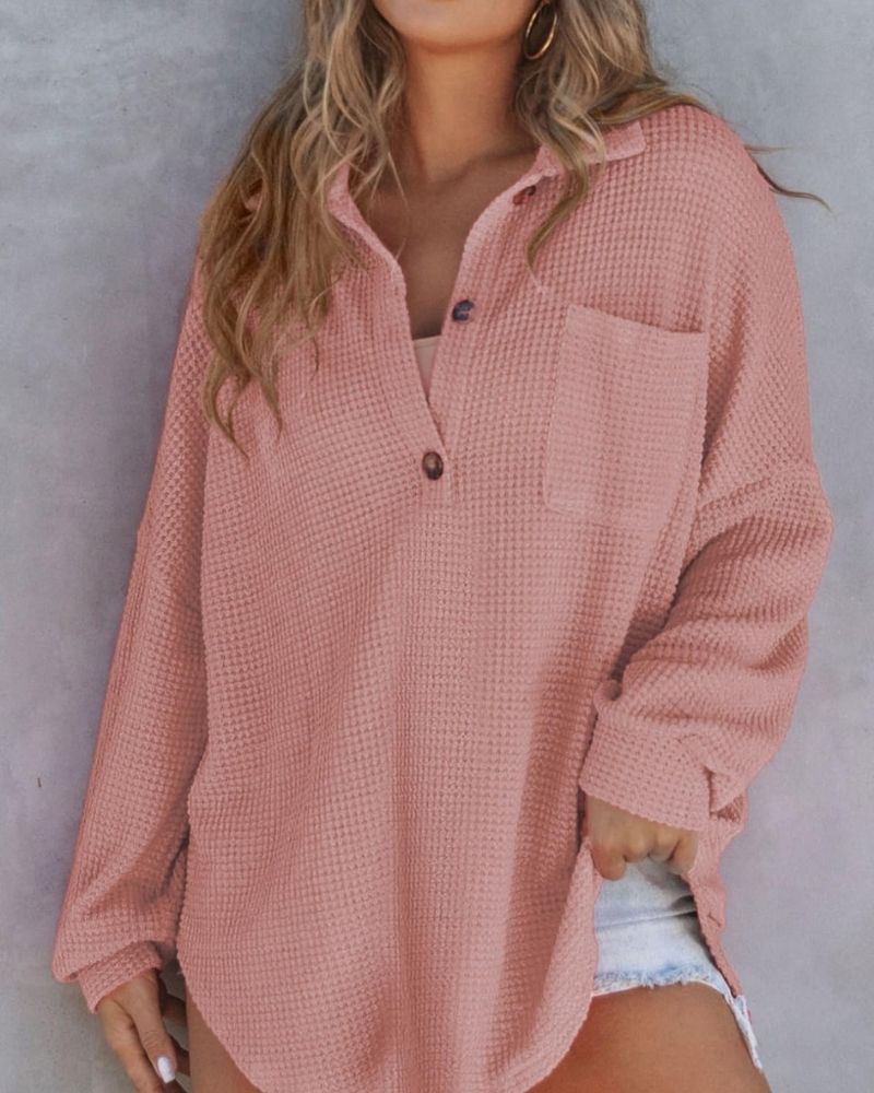 TAHLIA - Waffle Knit V Neck Shirt