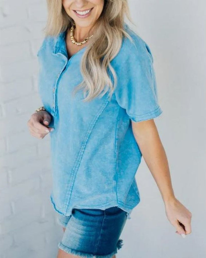 POSITANO - WASHED BUTTON T-SHIRT