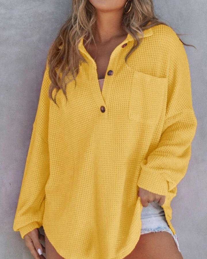 TAHLIA - Waffle Knit V Neck Shirt