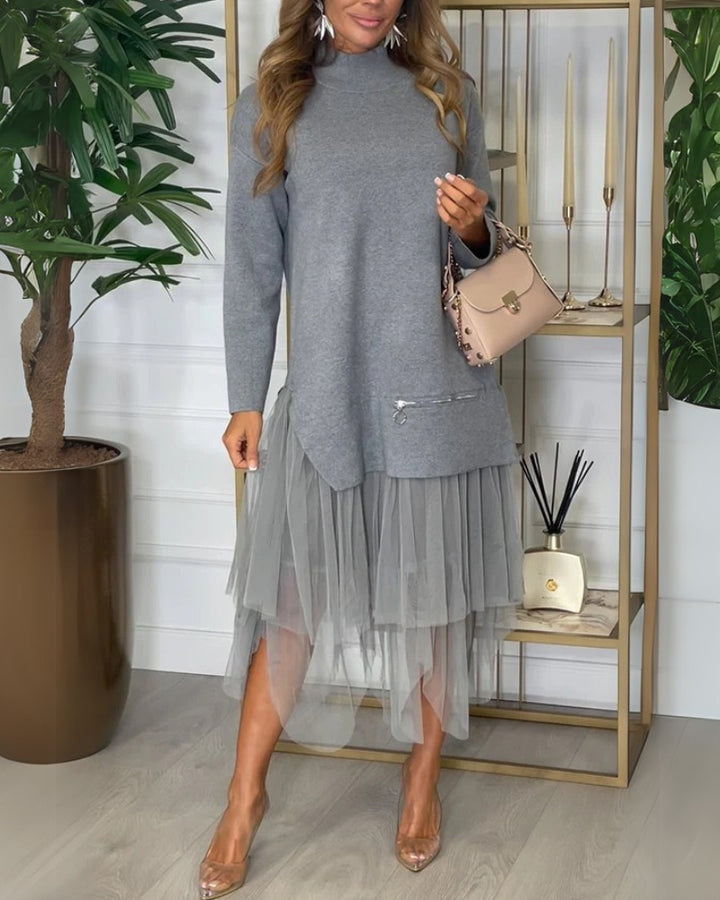 TAYLOR - Knit Turtleneck Zip-up Top and Elastic Loose Skirt Set