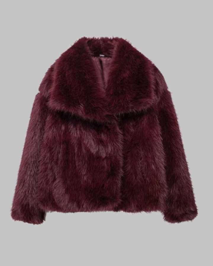 ALYME - Classy Long Sleeve Collared Fuzzy Coat