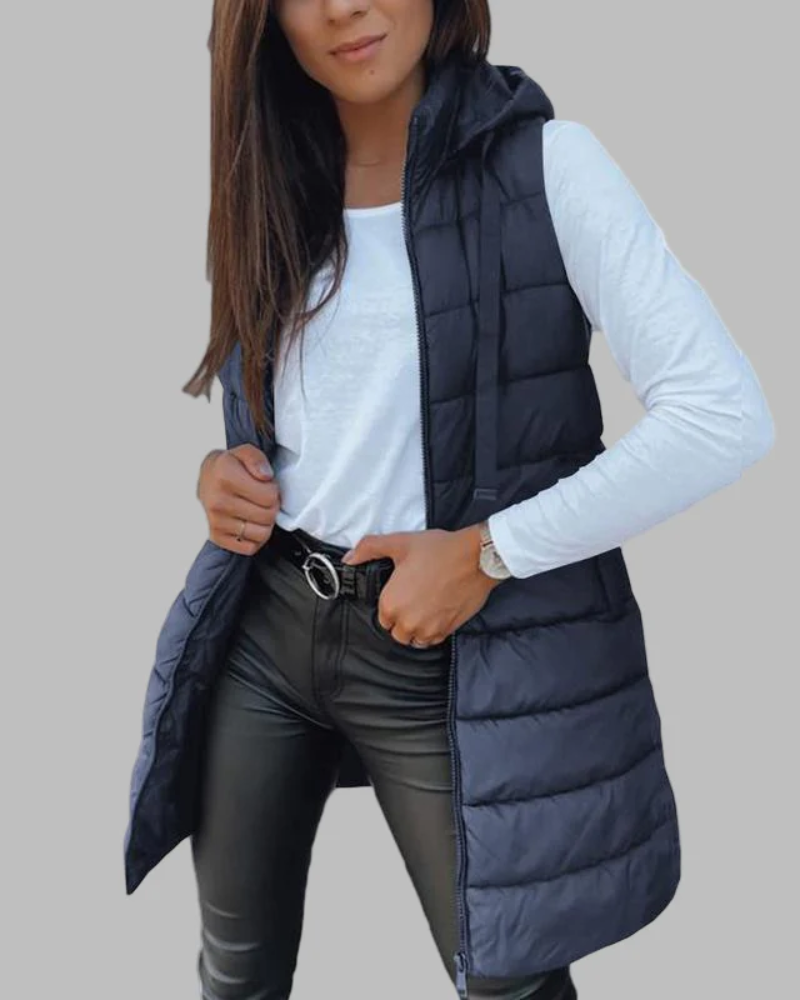 ARAIN - Casual Sleeveless Hood Long Puffer Vest