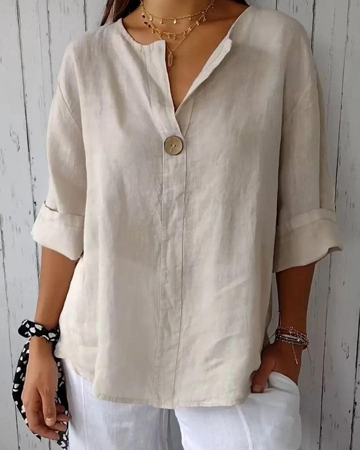 ARAI - V - Neck Cotton And Linen Button Top