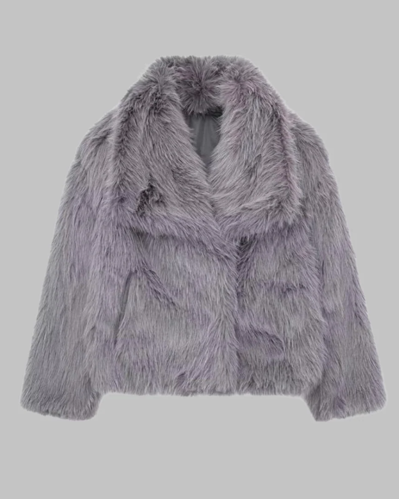 ALYME - Classy Long Sleeve Collared Fuzzy Coat