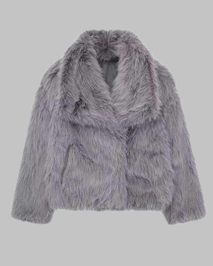 ALYME - Classy Long Sleeve Collared Fuzzy Coat