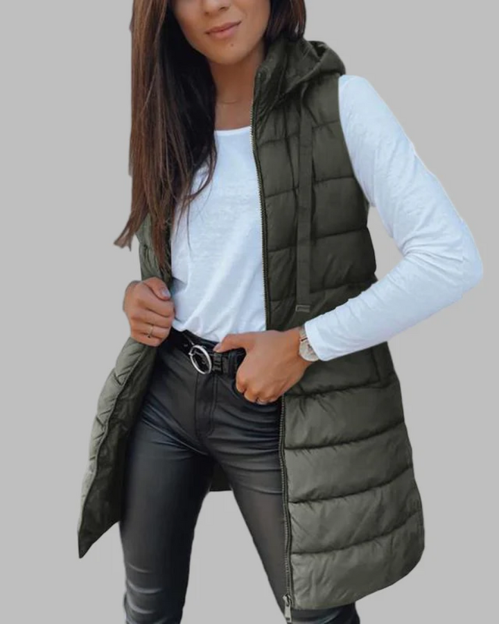 ARAIN - Casual Sleeveless Hood Long Puffer Vest