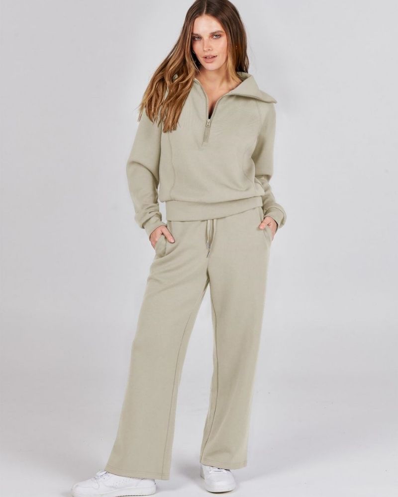 BAENA - Half Zip Sweatshirt + Wide Leg Sweatpant Set