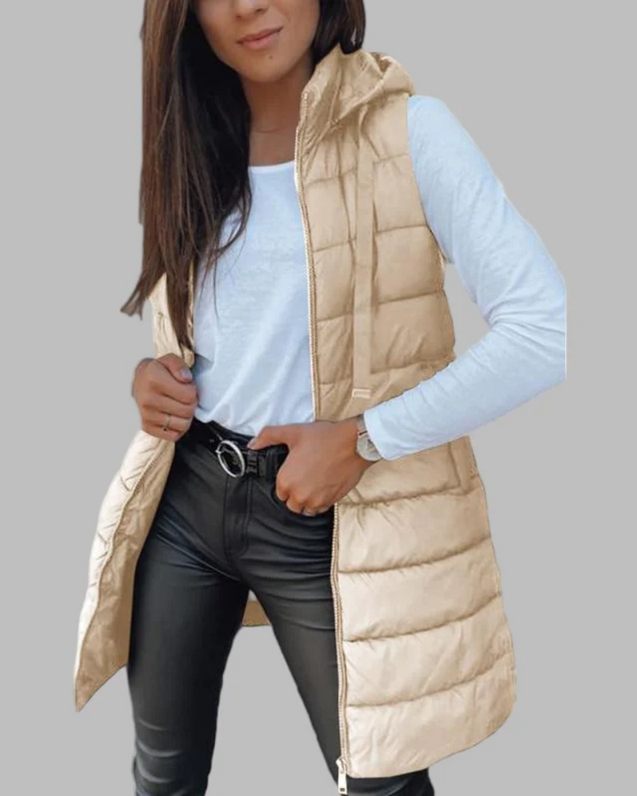 ARAIN - Casual Sleeveless Hood Long Puffer Vest
