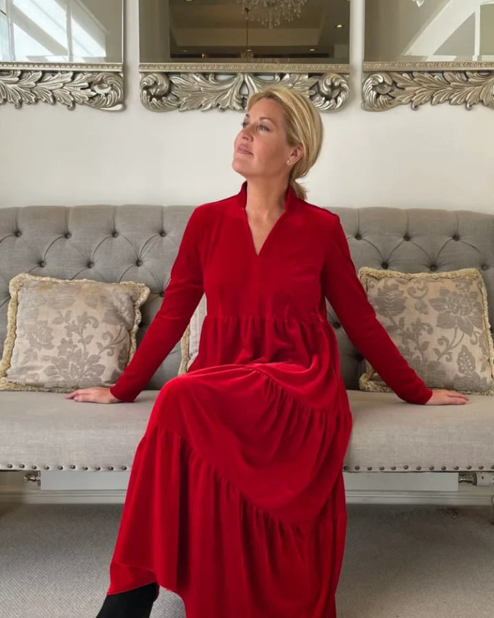 MANAREA - Red Velvet Tiered Dress