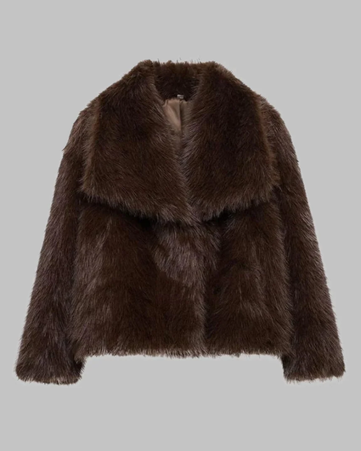 ALYME - Classy Long Sleeve Collared Fuzzy Coat