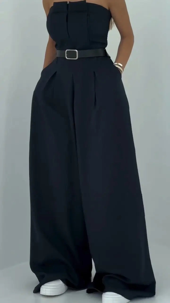 AINERA - Strapless Jumpsuit + Jacket Style Commuting Set