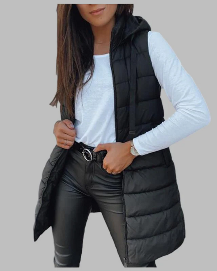 ARAIN - Casual Sleeveless Hood Long Puffer Vest