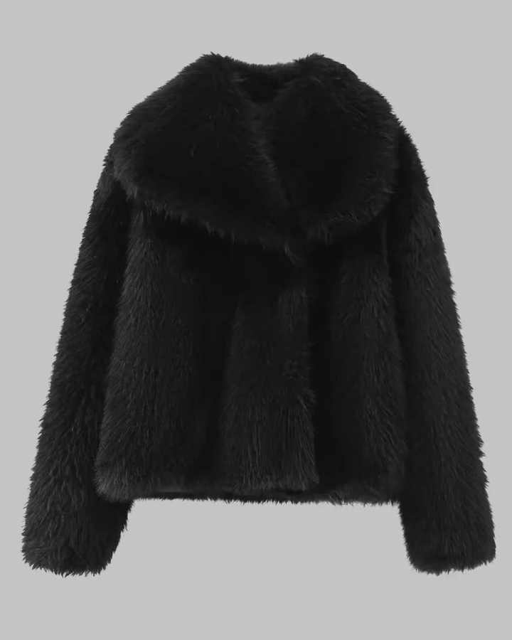 ALYME - Classy Long Sleeve Collared Fuzzy Coat