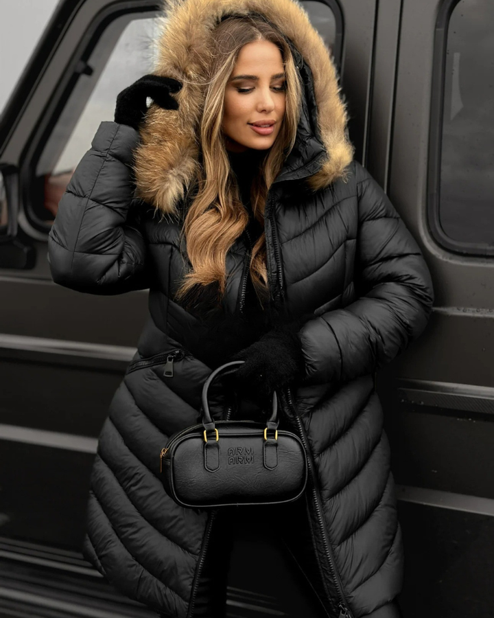 ANAMAIA - Long Warm Cotton Coat with Fur Collar