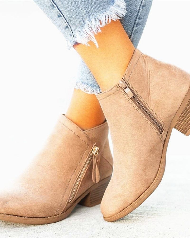 LORIA - Suede Boots with Thick Heels – BOMIA