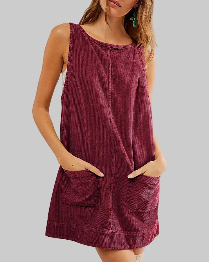 SADA - Chic Overall Round Neck A Line Mini Dress