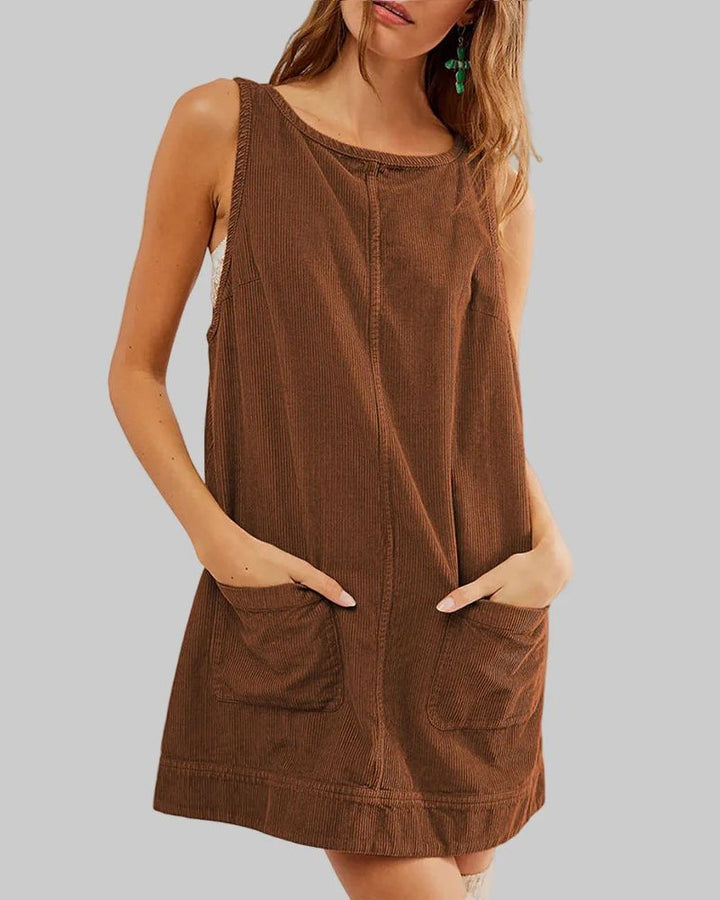 SADA - Chic Overall Round Neck A Line Mini Dress