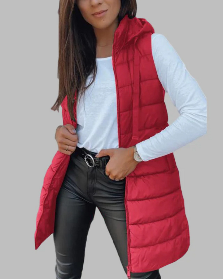 ARAIN - Casual Sleeveless Hood Long Puffer Vest