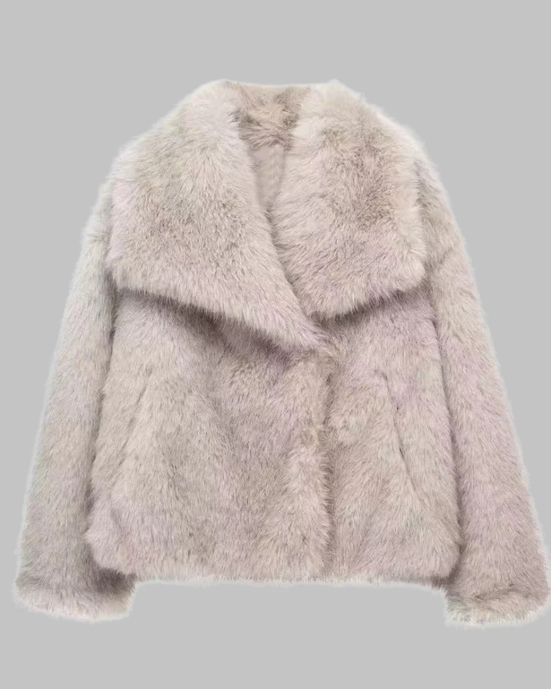 ALYME - Classy Long Sleeve Collared Fuzzy Coat