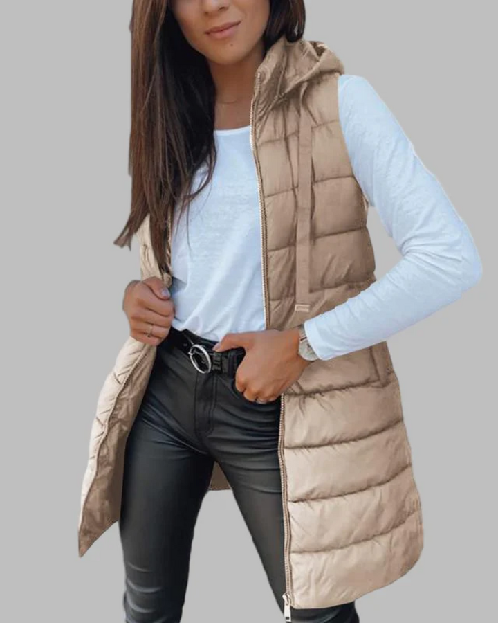 ARAIN - Casual Sleeveless Hood Long Puffer Vest