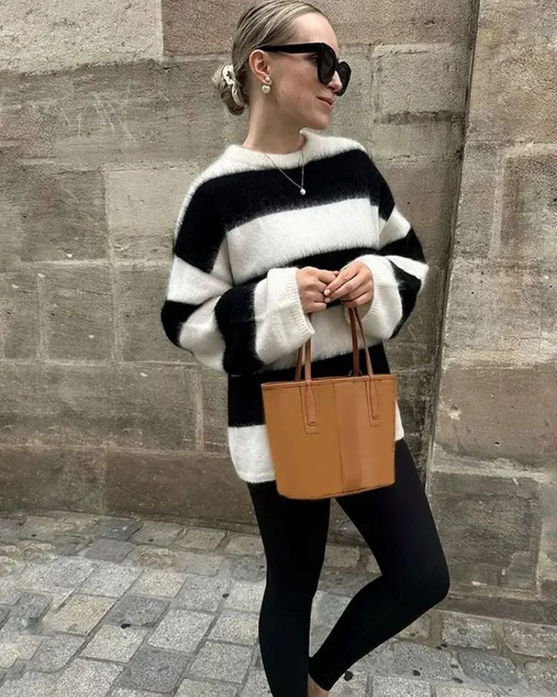 CEALA - STRIPED KNIT LOOSE SWEATER