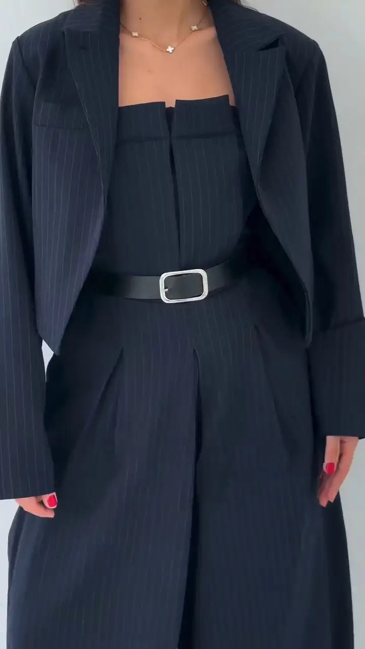 AINERA - Strapless Jumpsuit + Jacket Style Commuting Set