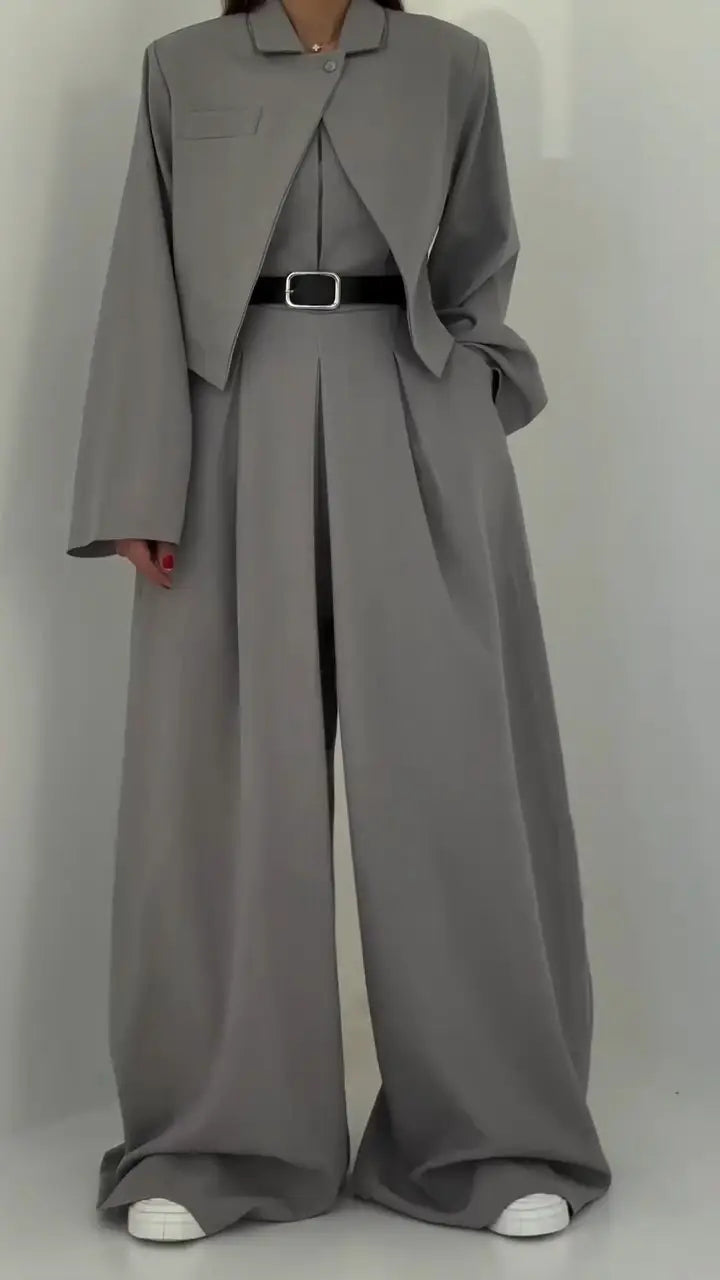AINERA - Strapless Jumpsuit + Jacket Style Commuting Set