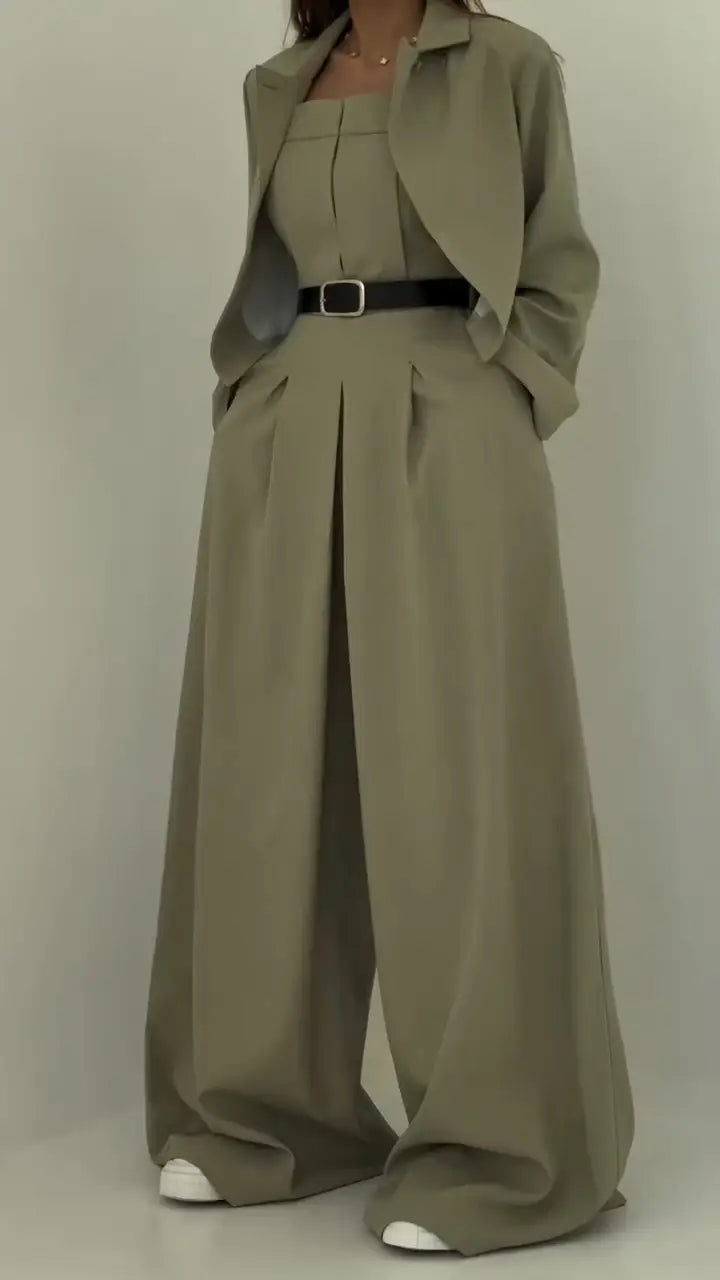 AINERA - Strapless Jumpsuit + Jacket Style Commuting Set