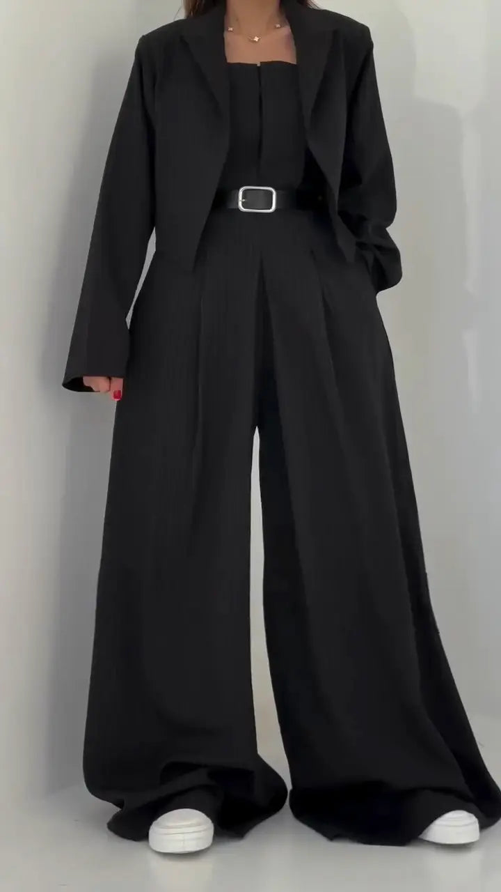 AINERA - Strapless Jumpsuit + Jacket Style Commuting Set