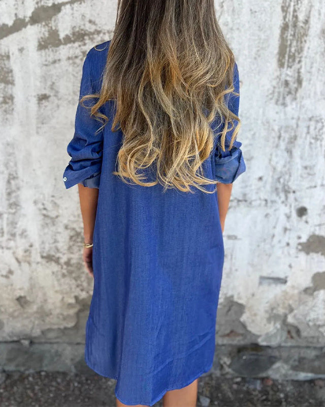 IDARA - CASUAL DENIM LAPEL DRESS