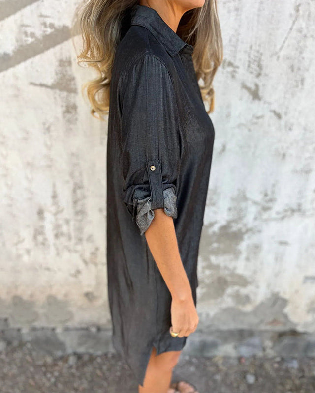 IDARA - CASUAL DENIM LAPEL DRESS