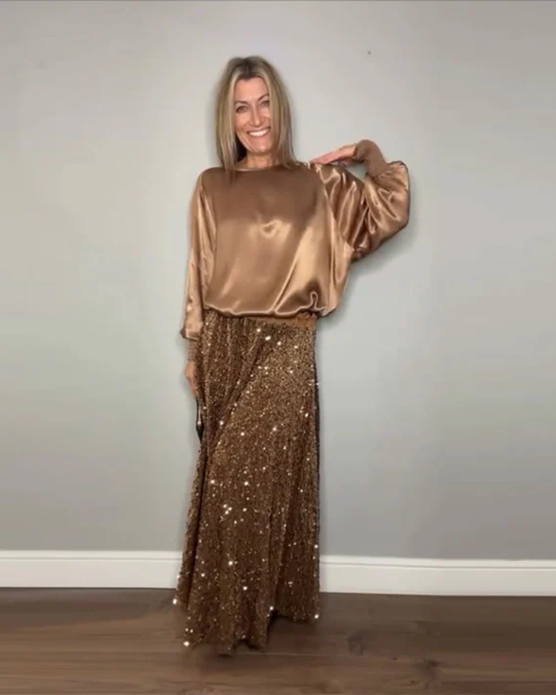 BOHEME - Crew Neck Top & Sequin Maxi Skirt